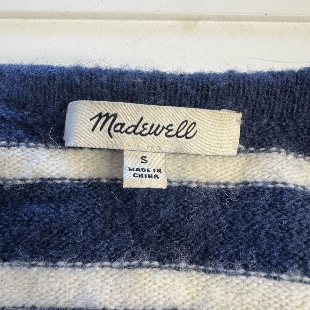 Madewell Women’s Sz S Blue White Striped Wool Alpaca Blend Open Cardigan Duster - Picture 2 of 6